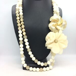 LYDELL NEW YORK Necklace Chiffon Flower Bead Double Strand Gold Tone NWT